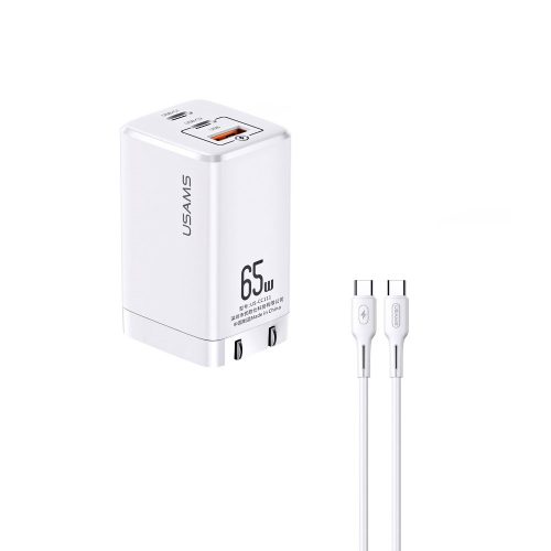 Зарядно USAMS 220V Type C to Type C 2x Type C 1 USB PD FCH 65W Mac-Tu черен 10
