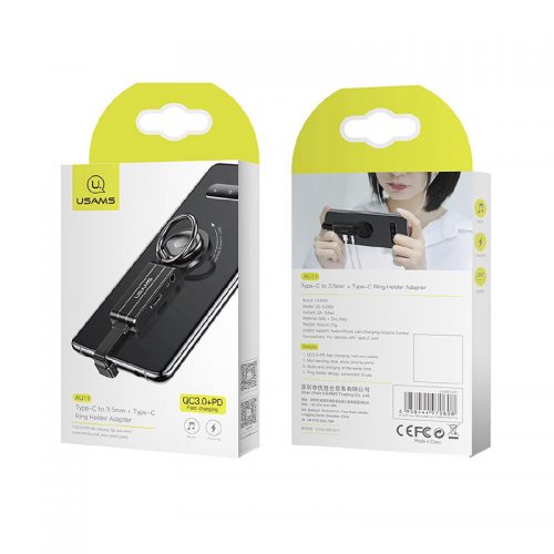 Адаптор USAMS Type C to 3.5mm+Type C ring holder 10