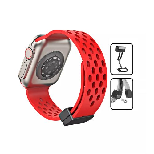 Apple watch 42/44/45/49mm. каишка силикон с магнитна закопчалка червено 10