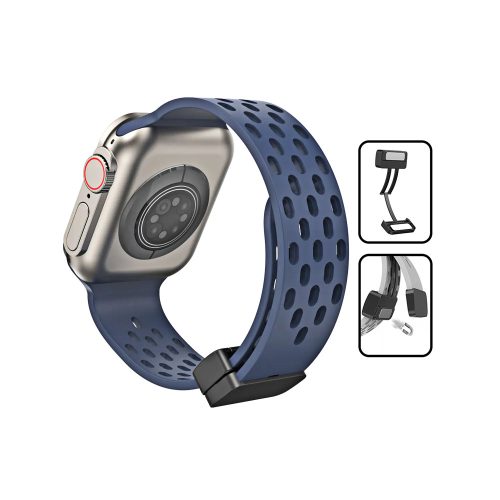Apple watch 42/44/45/49mm. каишка силикон с магнитна закопчалка тъмно синьо 10