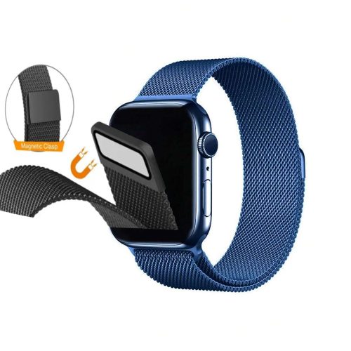 Apple watch 42/44/45/49mm. метална магнитна каишка тъмно синьо 10