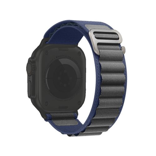Apple watch 42/44/45/49mm. каишка текстилна с кука синьо и сиво 10