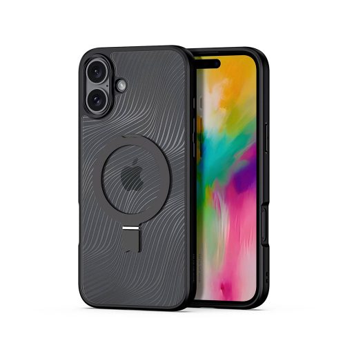 Калъф тип гръб DUX DUCIS AIMO MAGSAFE WITH STAND SERIES за iPhone 16 прозрачен с черно 10