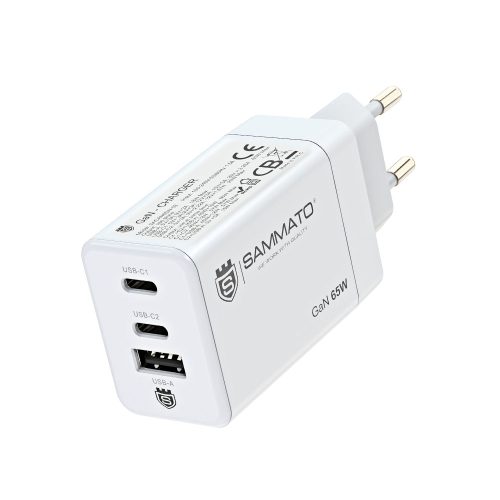 SAMMATO адаптер GAN 65W-USB C-2./USB A-1 бял 10